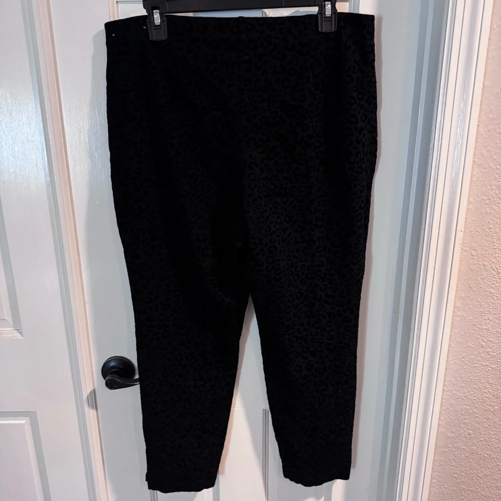 Michael Kors Black Leopard‎ Textured Pants XL Stretch Slim Ankle